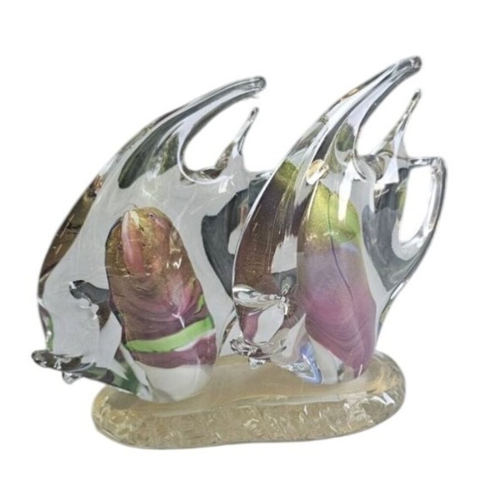 Murano Glass 2 Angelfish Colorful Decor Art w/Base- Made in Italy 9 x 2" x 7.5"